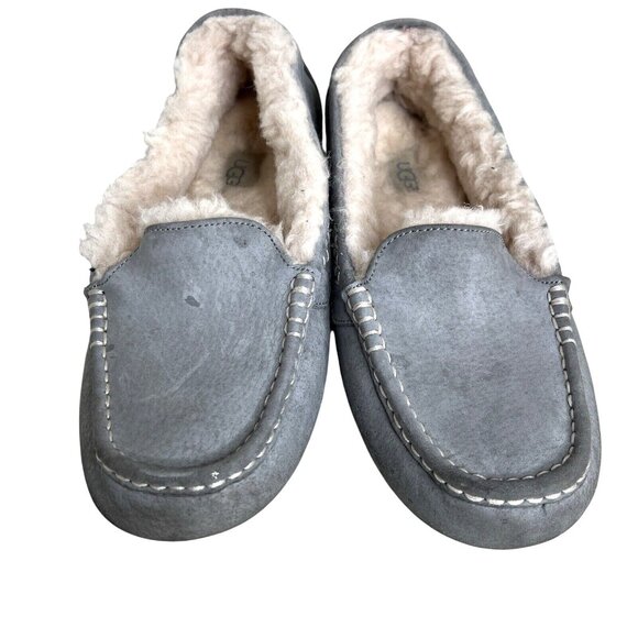 Ugg Womens Dakota Gray Suede Moccasin Slippers Size 10 Shearling Lined Cozy Indo - Picture 3 of 6